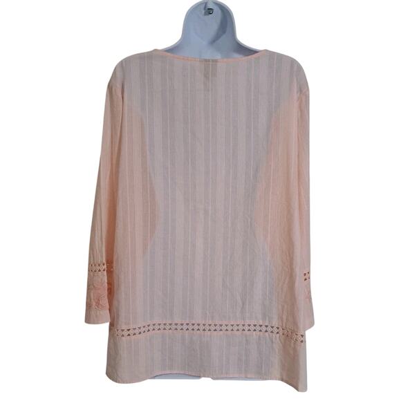 Women's Peasant Top Chico's 3 XL 16/18 Embroidered Tassel Light Coral Pink Boho - Picture 2 of 6